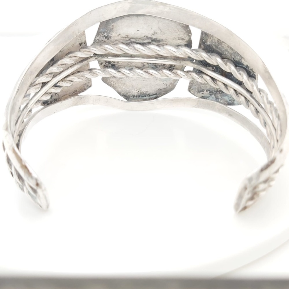 Vintage Sterling Silver Wide  Bangle Bracelet With Turquoise Stone - Picture 8 of 9